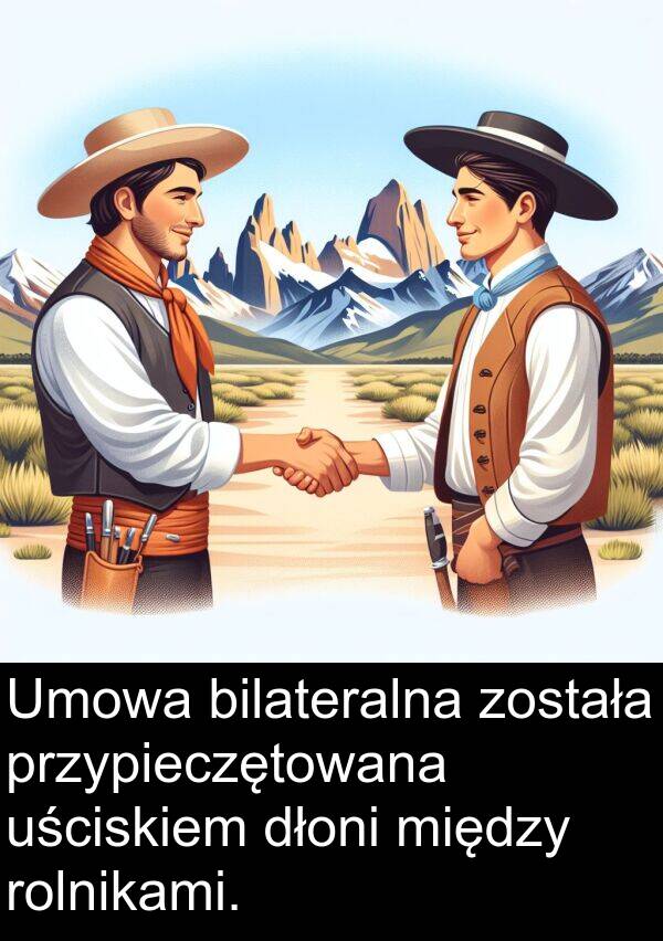przypieczętowana: Umowa bilateralna została przypieczętowana uściskiem dłoni między rolnikami.