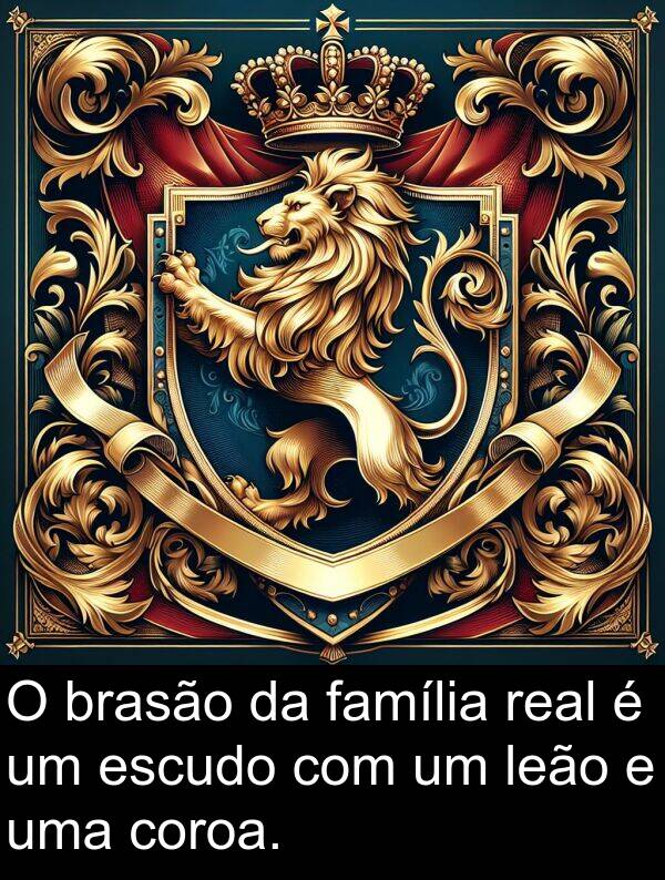 família: O brasão da família real é um escudo com um leão e uma coroa.