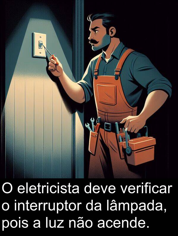 lâmpada: O eletricista deve verificar o interruptor da lâmpada, pois a luz não acende.