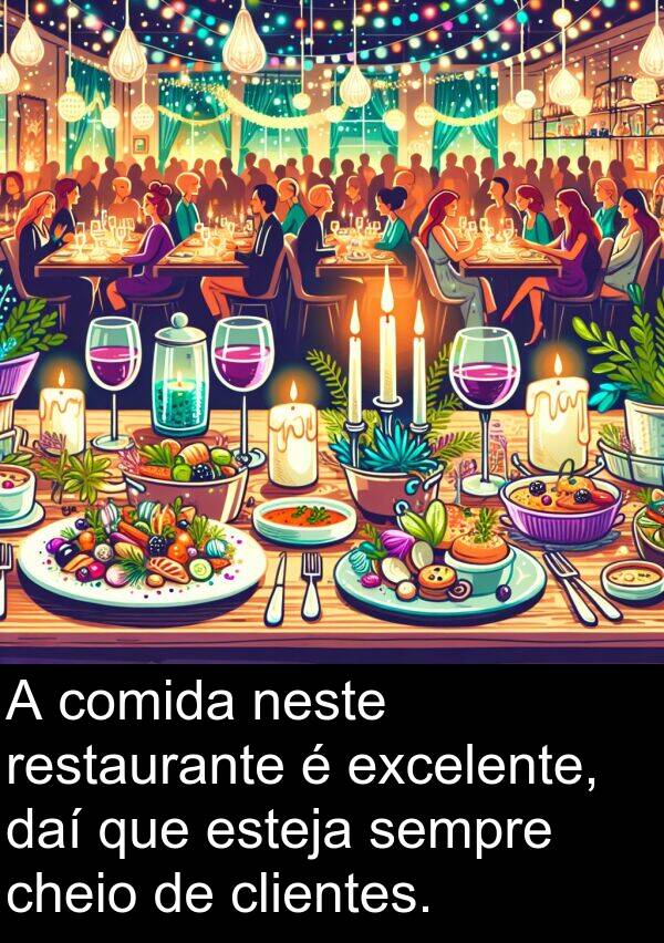 neste: A comida neste restaurante é excelente, daí que esteja sempre cheio de clientes.