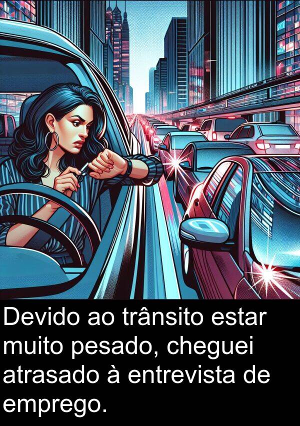 estar: Devido ao trânsito estar muito pesado, cheguei atrasado à entrevista de emprego.