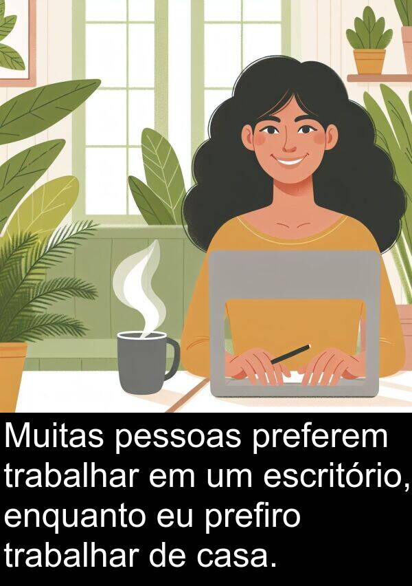 preferem: Muitas pessoas preferem trabalhar em um escritório, enquanto eu prefiro trabalhar de casa.