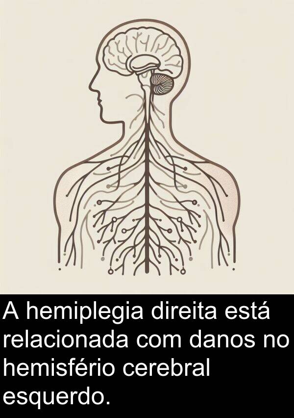danos: A hemiplegia direita está relacionada com danos no hemisfério cerebral esquerdo.