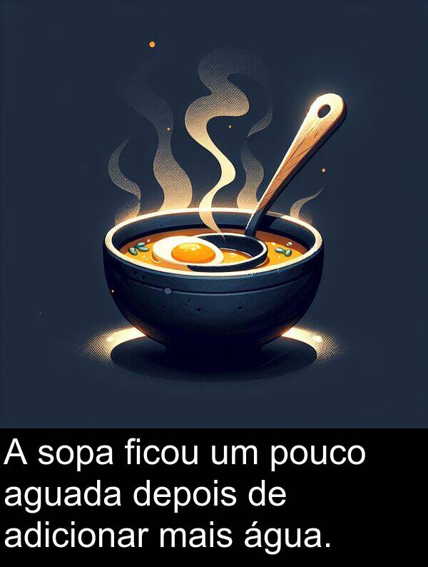 adicionar: A sopa ficou um pouco aguada depois de adicionar mais água.