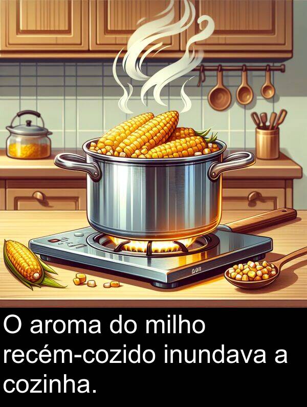 cozinha: O aroma do milho recém-cozido inundava a cozinha.