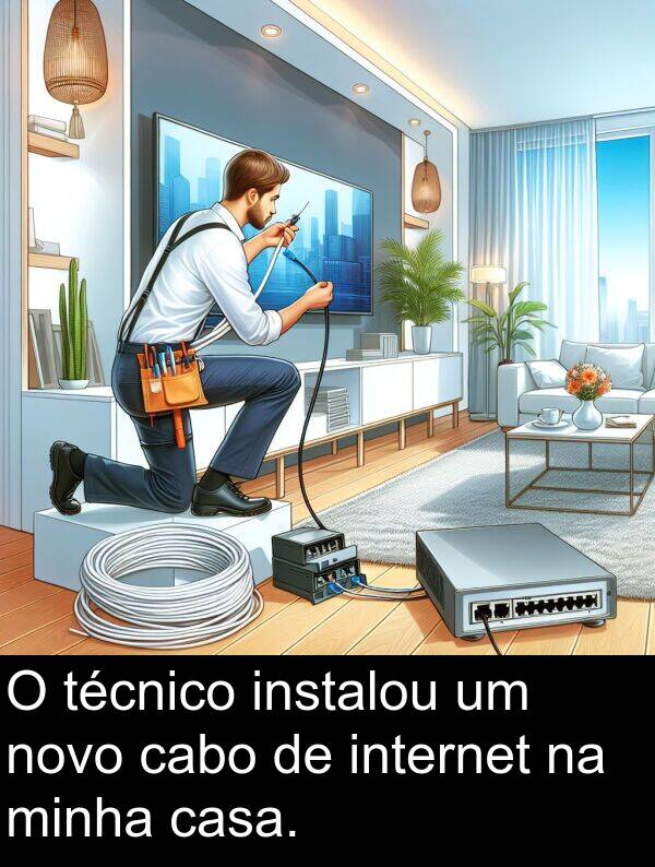cabo: O técnico instalou um novo cabo de internet na minha casa.