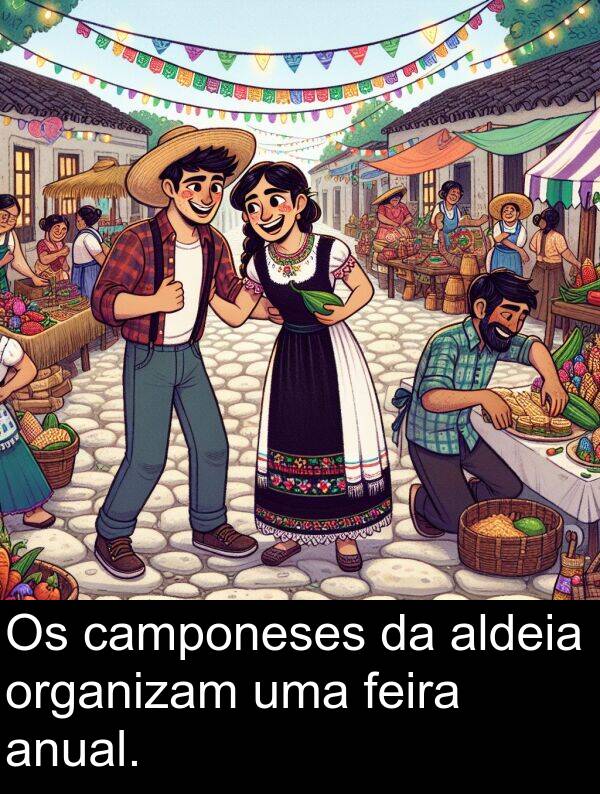 camponeses: Os camponeses da aldeia organizam uma feira anual.