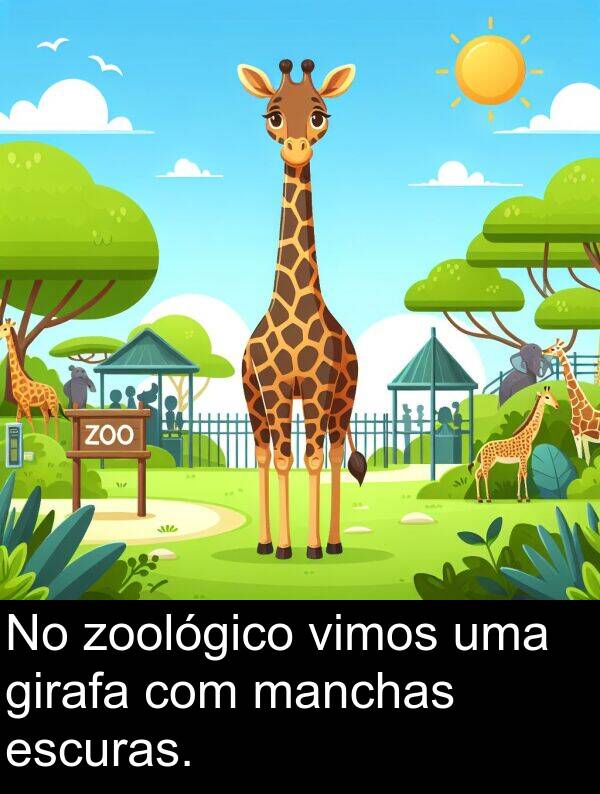 manchas: No zoológico vimos uma girafa com manchas escuras.