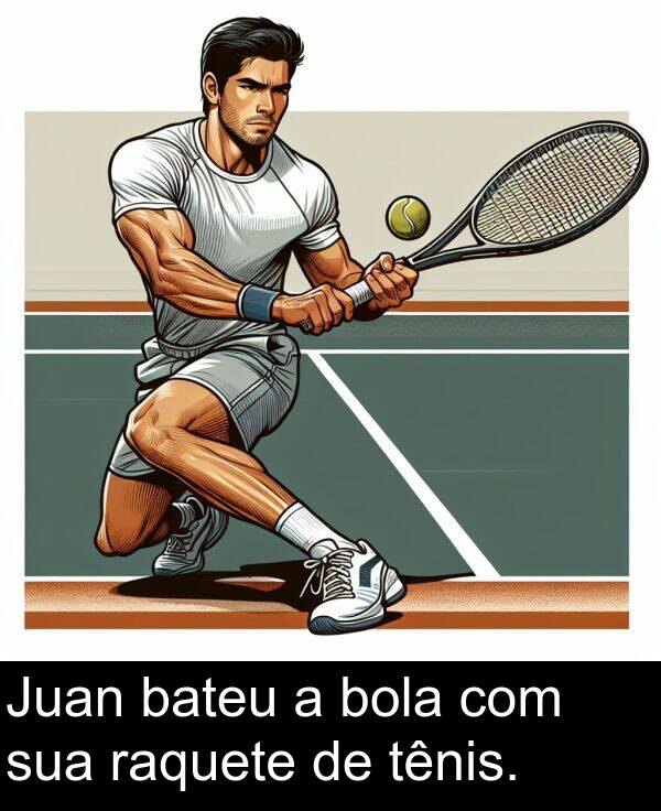 sua: Juan bateu a bola com sua raquete de tênis.