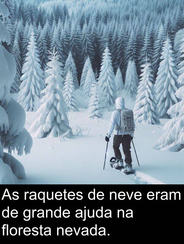 ajuda: As raquetes de neve eram de grande ajuda na floresta nevada.