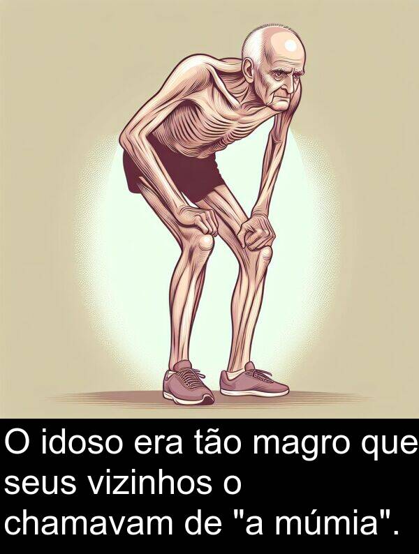 magro: O idoso era tão magro que seus vizinhos o chamavam de "a múmia".