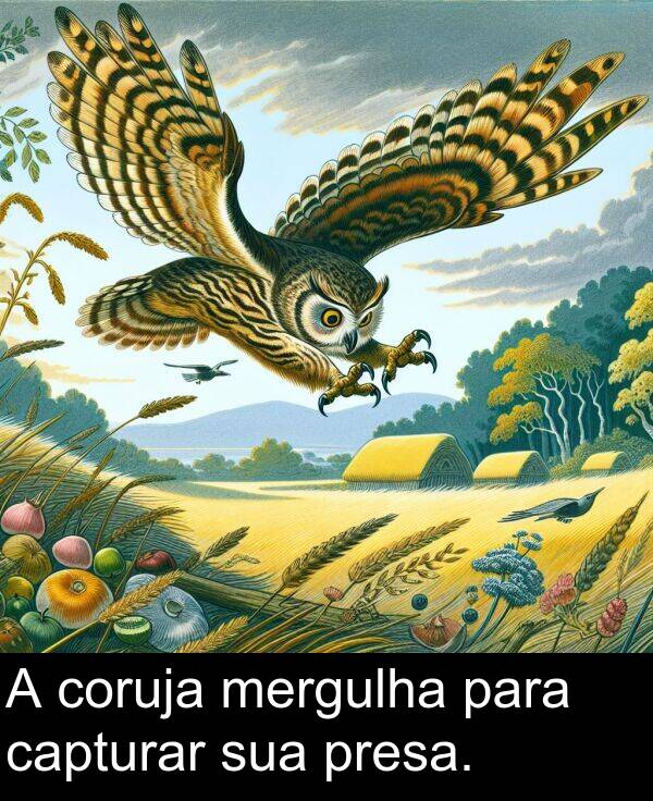 para: A coruja mergulha para capturar sua presa.