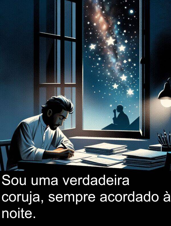 verdadeira: Sou uma verdadeira coruja, sempre acordado à noite.
