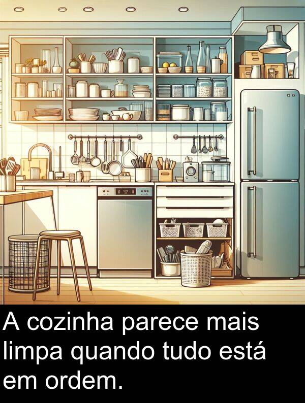 parece: A cozinha parece mais limpa quando tudo está em ordem.