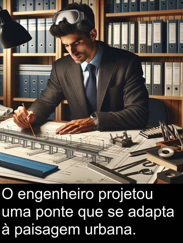 ponte: O engenheiro projetou uma ponte que se adapta à paisagem urbana.
