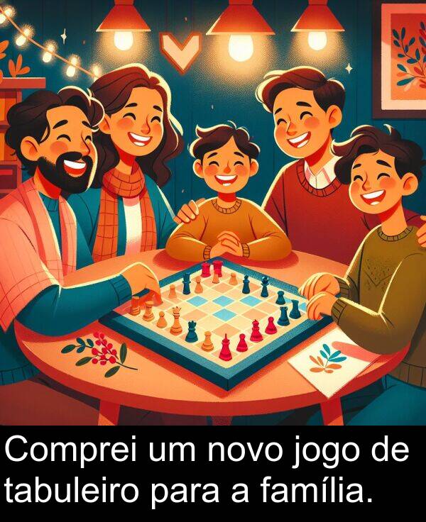 tabuleiro: Comprei um novo jogo de tabuleiro para a família.