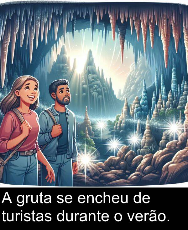 durante: A gruta se encheu de turistas durante o verão.
