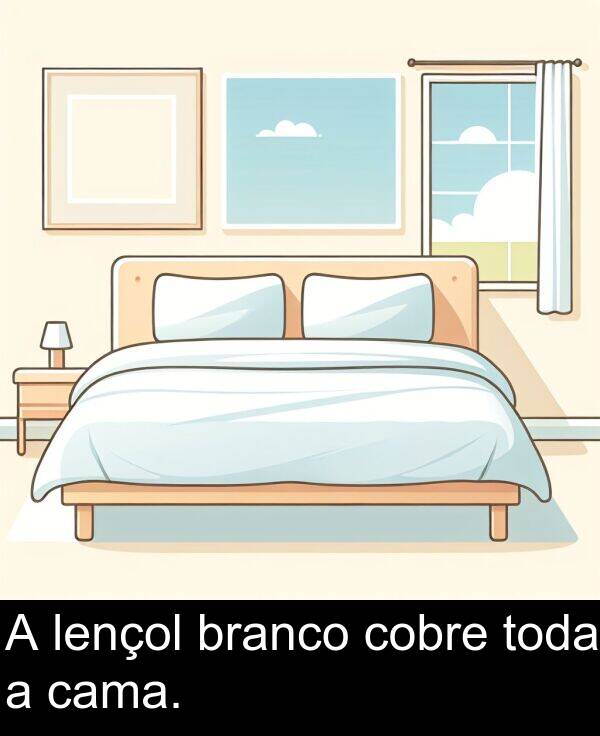 cama: A lençol branco cobre toda a cama.