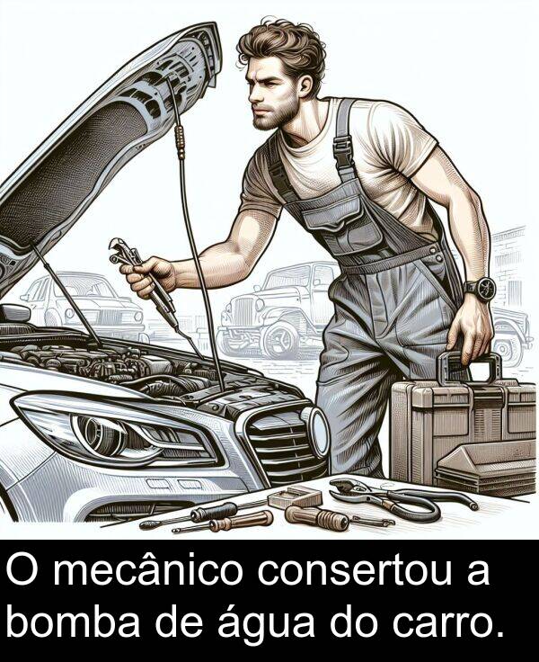 água: O mecânico consertou a bomba de água do carro.
