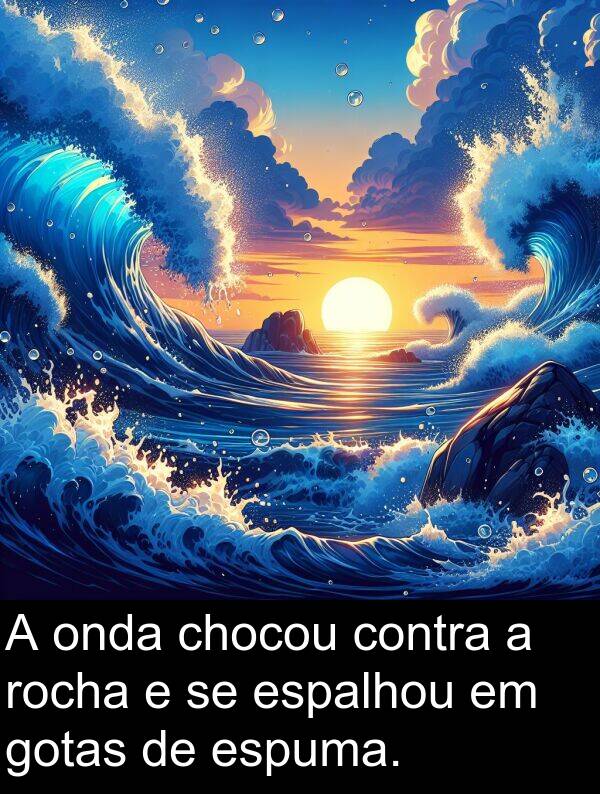 onda: A onda chocou contra a rocha e se espalhou em gotas de espuma.