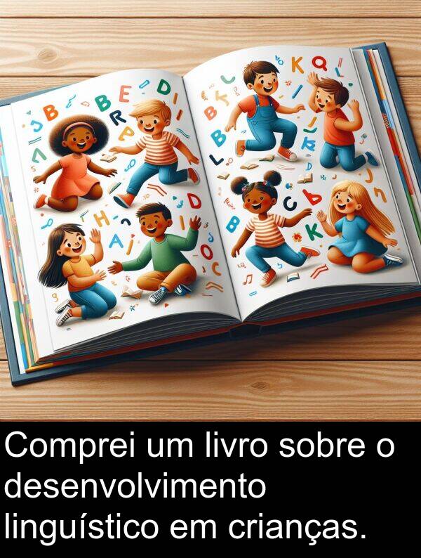 livro: Comprei um livro sobre o desenvolvimento linguístico em crianças.