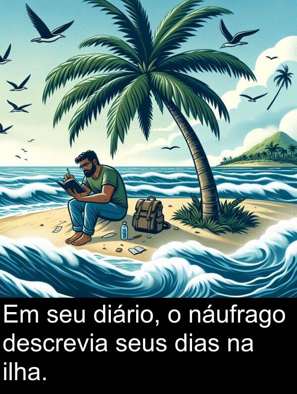 náufrago: Em seu diário, o náufrago descrevia seus dias na ilha.