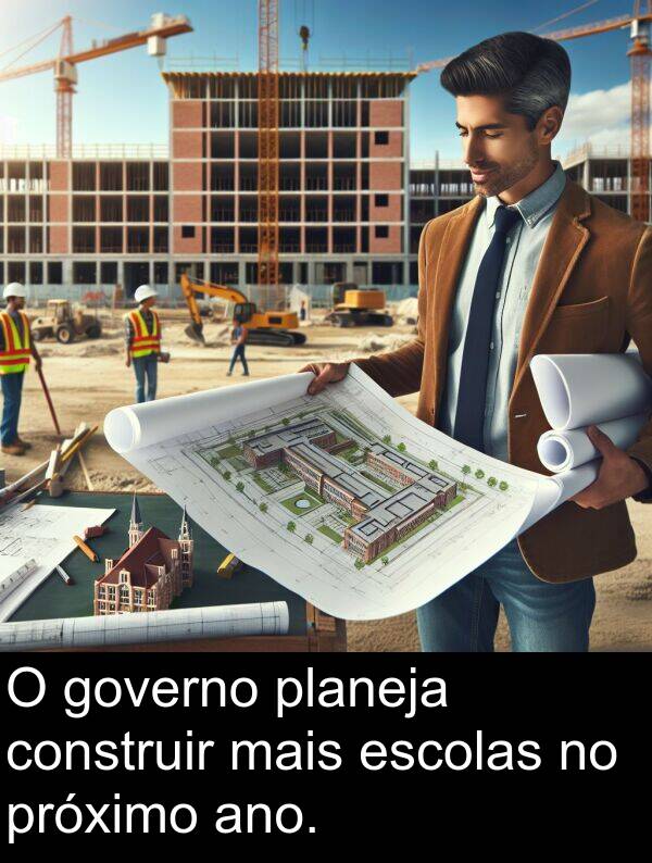 construir: O governo planeja construir mais escolas no próximo ano.
