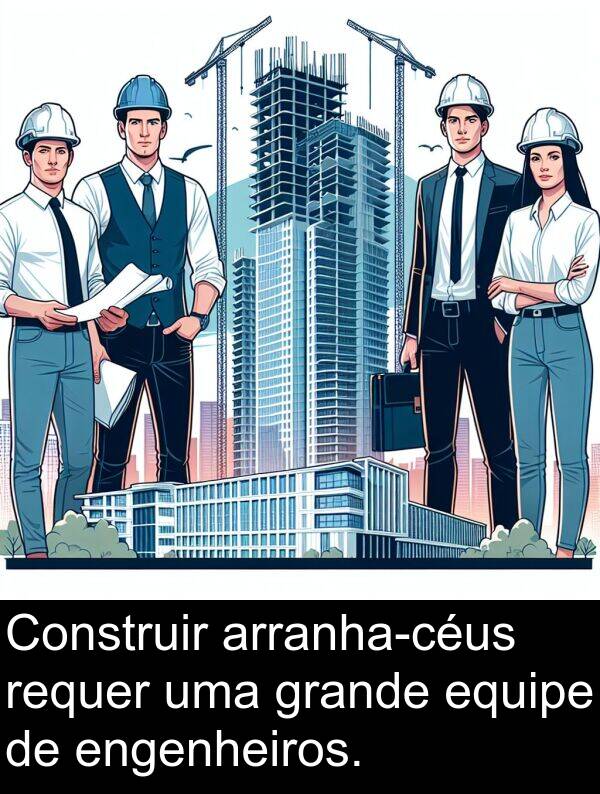 equipe: Construir arranha-céus requer uma grande equipe de engenheiros.