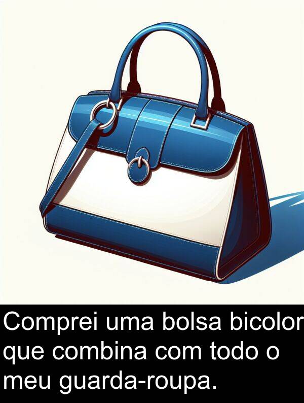 todo: Comprei uma bolsa bicolor que combina com todo o meu guarda-roupa.