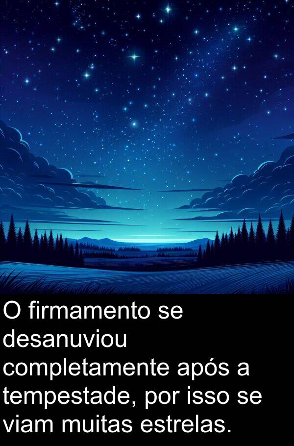 após: O firmamento se desanuviou completamente após a tempestade, por isso se viam muitas estrelas.