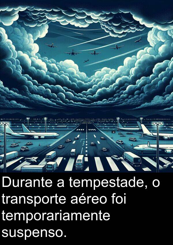 temporariamente: Durante a tempestade, o transporte aéreo foi temporariamente suspenso.
