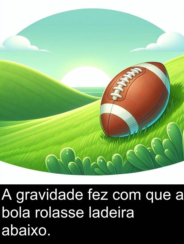 abaixo: A gravidade fez com que a bola rolasse ladeira abaixo.