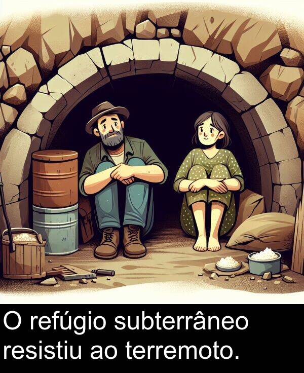 terremoto: O refúgio subterrâneo resistiu ao terremoto.