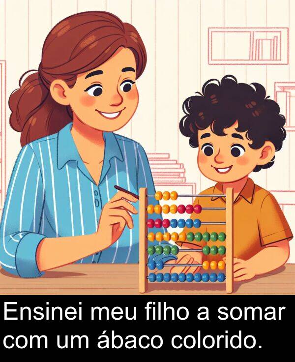 ábaco: Ensinei meu filho a somar com um ábaco colorido.