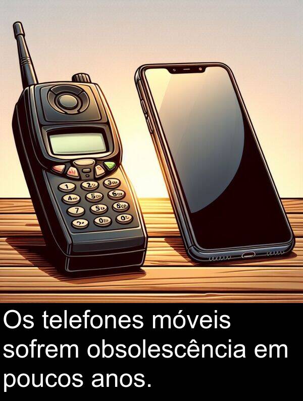 telefones: Os telefones móveis sofrem obsolescência em poucos anos.