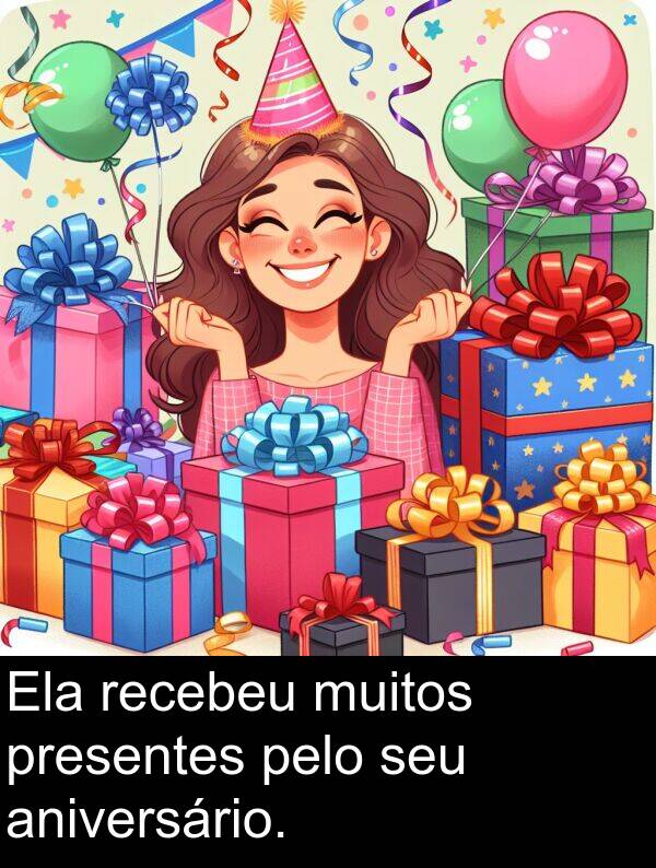 pelo: Ela recebeu muitos presentes pelo seu aniversário.
