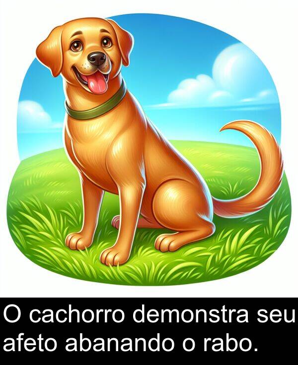 abanando: O cachorro demonstra seu afeto abanando o rabo.