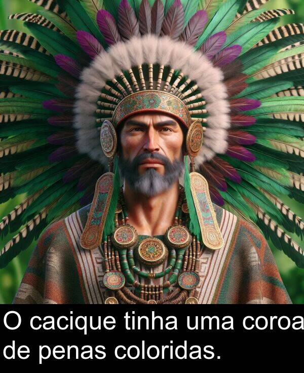 cacique: O cacique tinha uma coroa de penas coloridas.