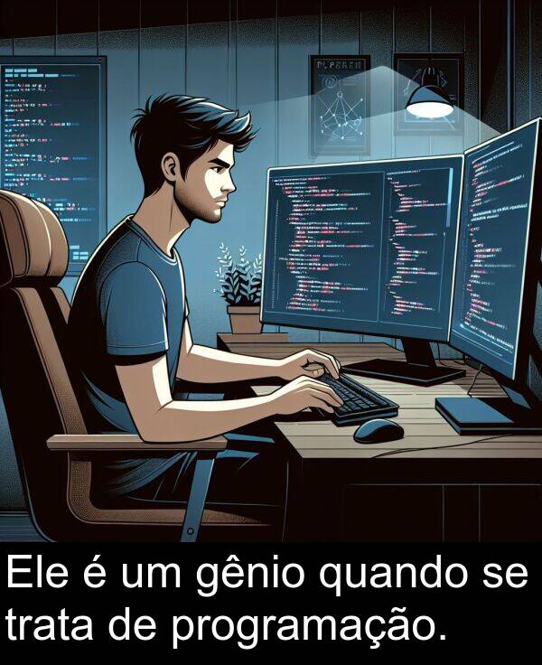 gênio: Ele é um gênio quando se trata de programação.