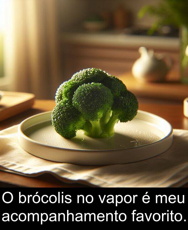 vapor: O brócolis no vapor é meu acompanhamento favorito.