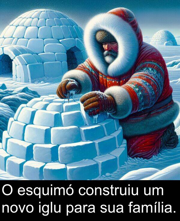 família: O esquimó construiu um novo iglu para sua família.