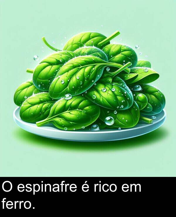 rico: O espinafre é rico em ferro.