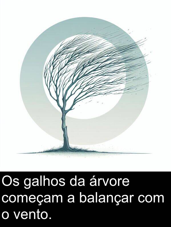 vento: Os galhos da árvore começam a balançar com o vento.