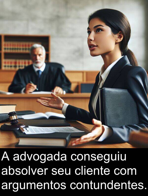 argumentos: A advogada conseguiu absolver seu cliente com argumentos contundentes.