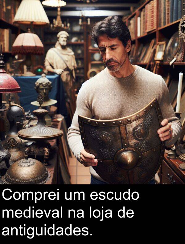 escudo: Comprei um escudo medieval na loja de antiguidades.