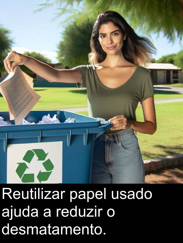 ajuda: Reutilizar papel usado ajuda a reduzir o desmatamento.
