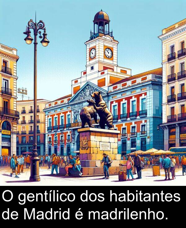 gentílico: O gentílico dos habitantes de Madrid é madrilenho.