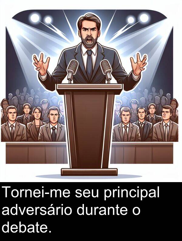 debate: Tornei-me seu principal adversário durante o debate.