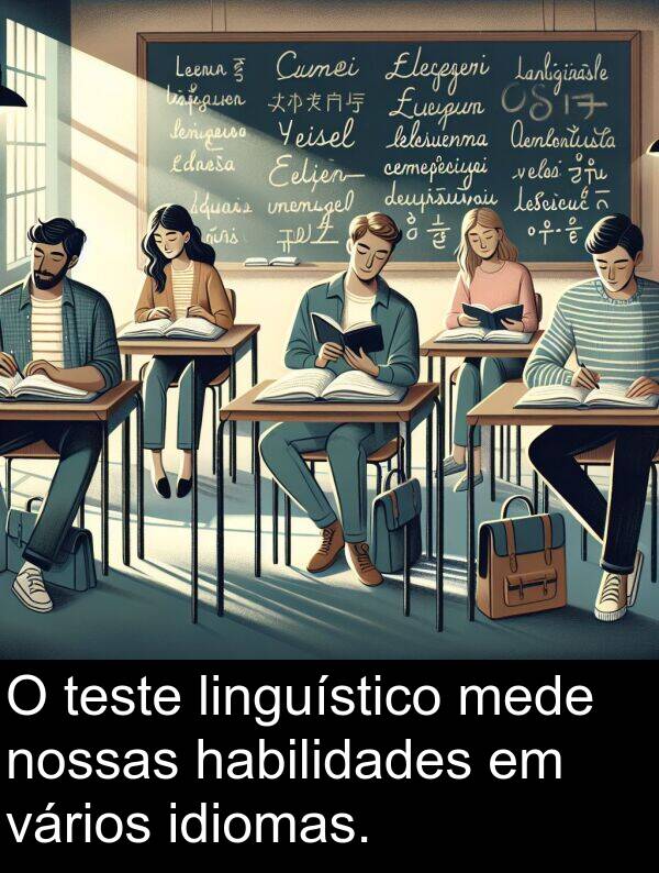 vários: O teste linguístico mede nossas habilidades em vários idiomas.