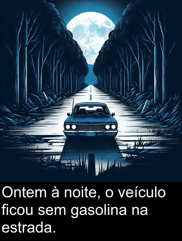 veículo: Ontem à noite, o veículo ficou sem gasolina na estrada.